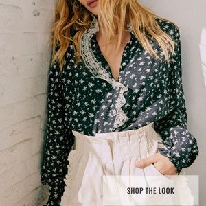 Sézane Floral Lace Trim Blouse